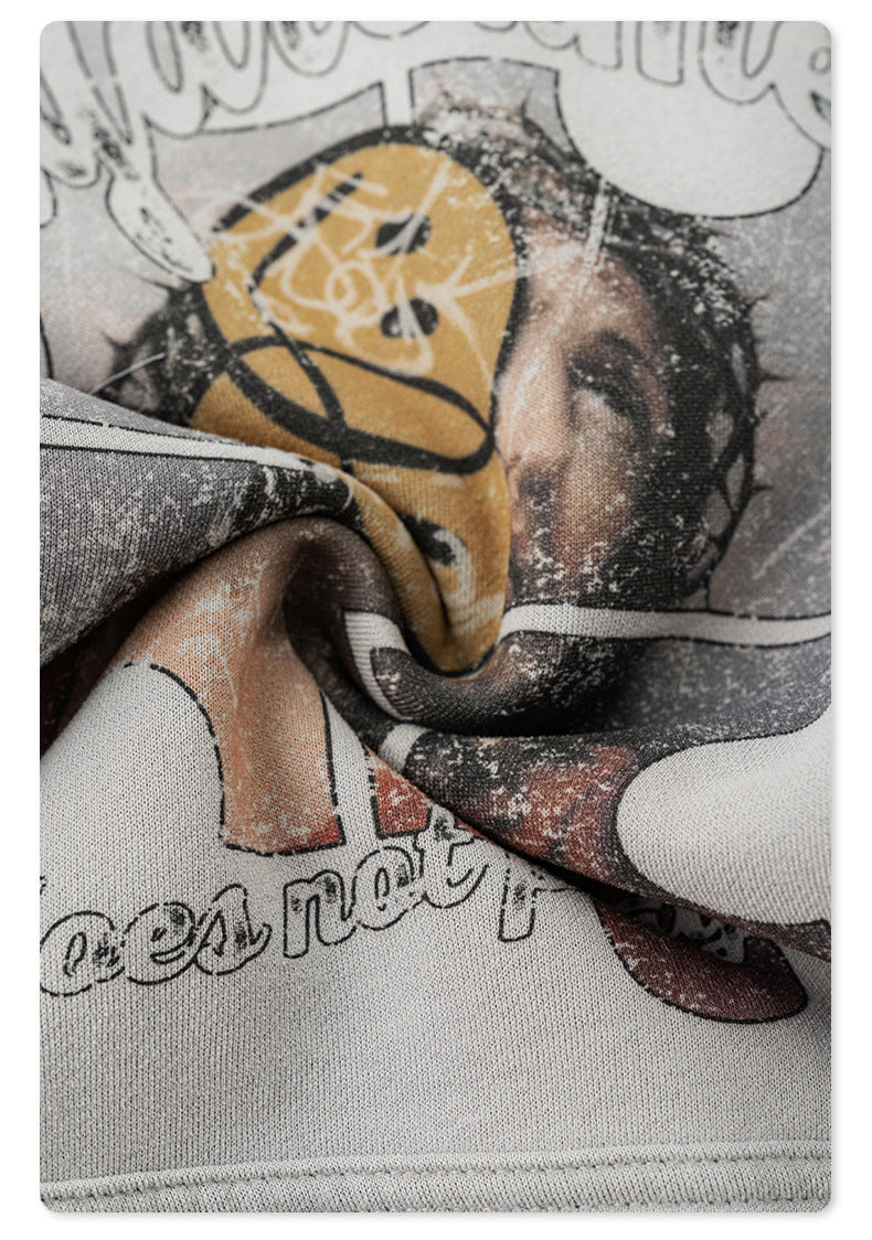 Men's Washed Print Hoodie - Abstract Graphic Pullover, Fleece Lined Streetwear