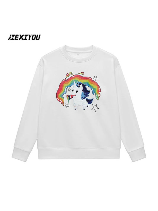 Unisex Crewneck Sweatshirt - Pony Graphic Print, Relaxed Casual Wear