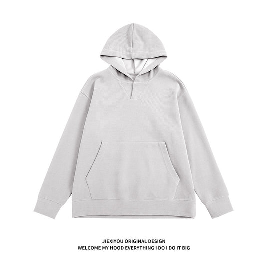 Unisex Waffle Knit Hoodie - Textured Cotton Pullover, Embroidery Ready