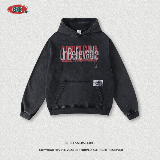 Men's Color Block Hoodie - 420gsm Washed Pullover, Distressed Vintage Style