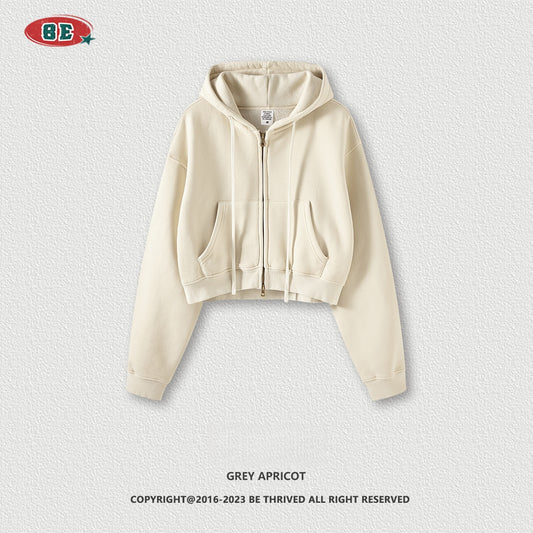 Women's Cropped Fleece Hoodie - Vintage Washed, Zip-Up Jacket