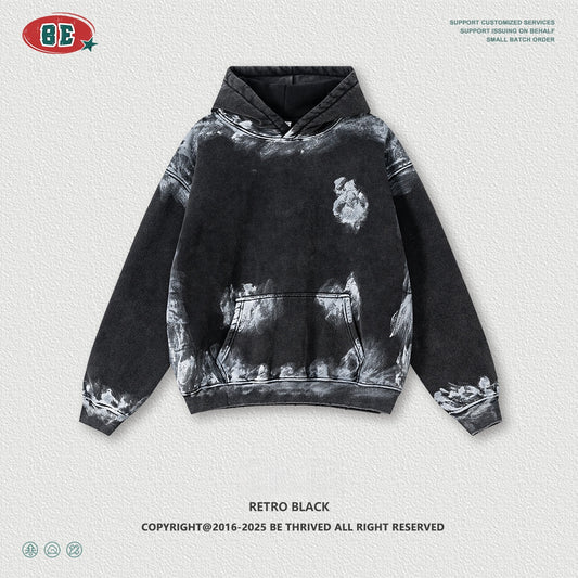 Men's Distressed Hoodie - Post-Apocalyptic Graffiti Style, 400gsm Fleece Pullover