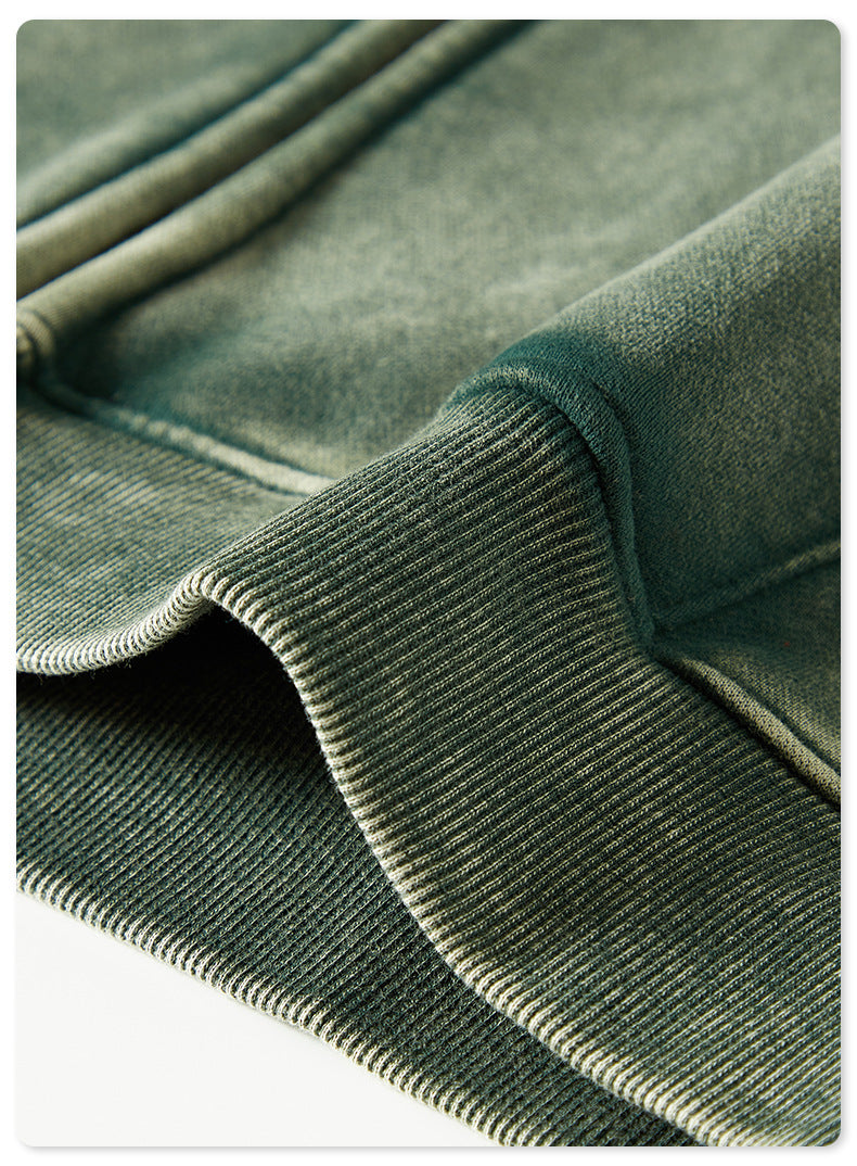 Unisex Washed Fleece Hoodie - Vintage Zip-Up, Double Zipper Design