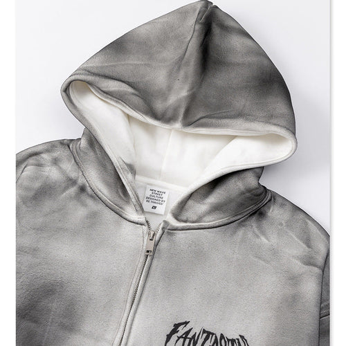 Men's Distressed Fleece Hoodie - Heavyweight Washed Pullover, High Street Style