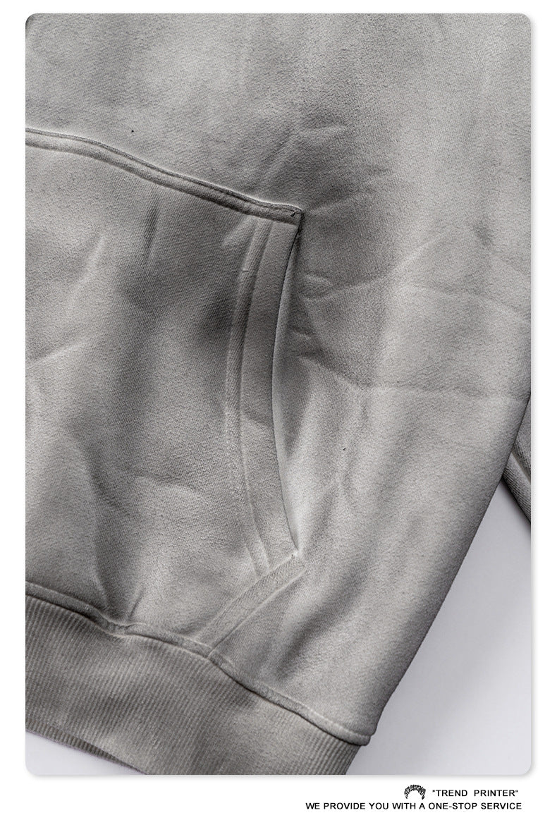 Men's Distressed Fleece Hoodie - Heavyweight Washed Pullover, High Street Style