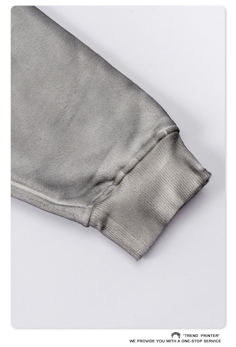 Men's Distressed Fleece Hoodie - Heavyweight Washed Pullover, High Street Style