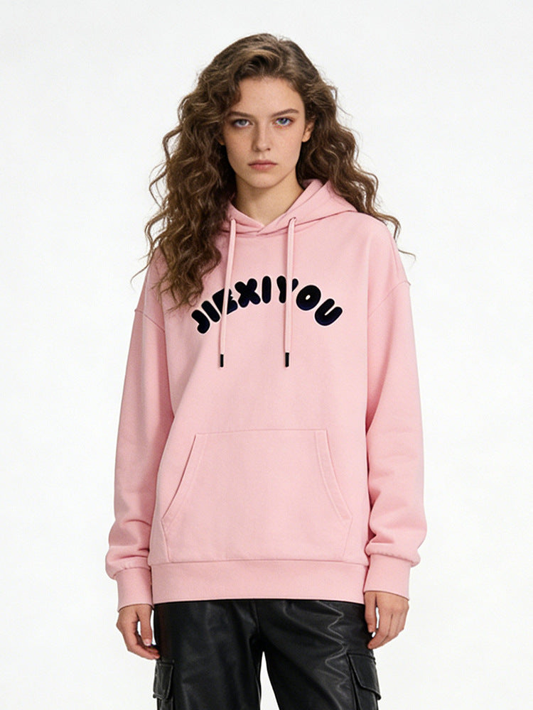 Unisex Letter Print Hoodie - Oversized Pink Pullover, Casual Streetwear