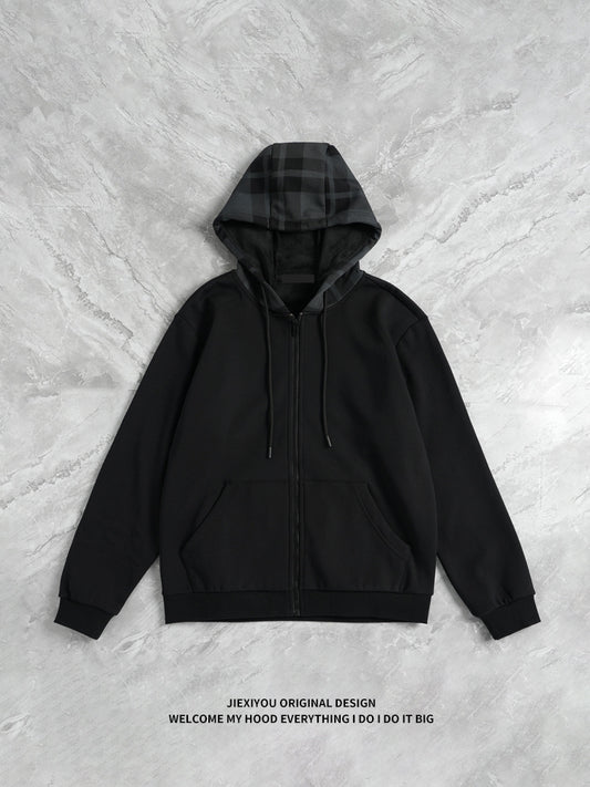 Unisex Color Block Zip Hoodie - Heavyweight Cotton, Oversized Streetwear