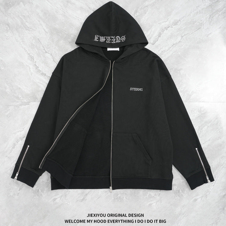 Men's Athletic Zip Hoodie - Heavy Rhinestone Pullover, Oversized Streetwear