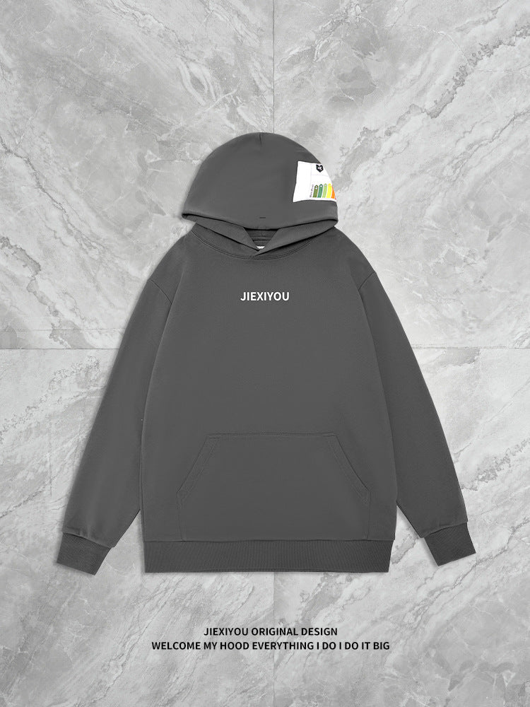 Unisex Minimalist Letter Hoodie - Oversized Cotton Pullover, Embroidery Detail