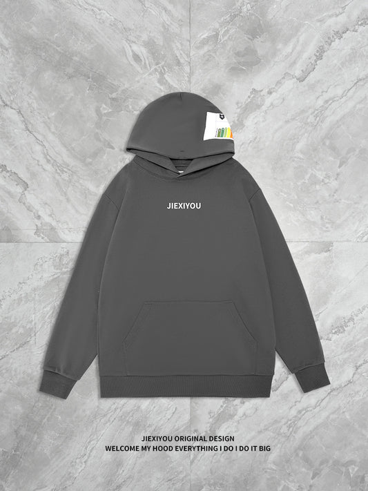 Unisex Minimalist Letter Hoodie - Oversized Cotton Pullover, Embroidery Detail