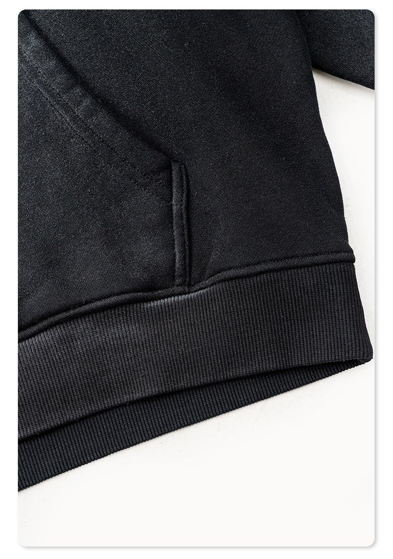 Men's Washed Print Hoodie - Distressed Graphic Pullover, Heavyweight Streetwear