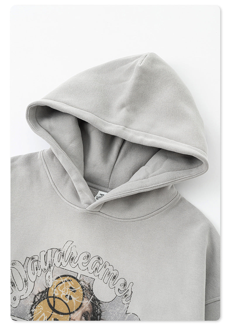 Men's Washed Print Hoodie - Abstract Graphic Pullover, Fleece Lined Streetwear