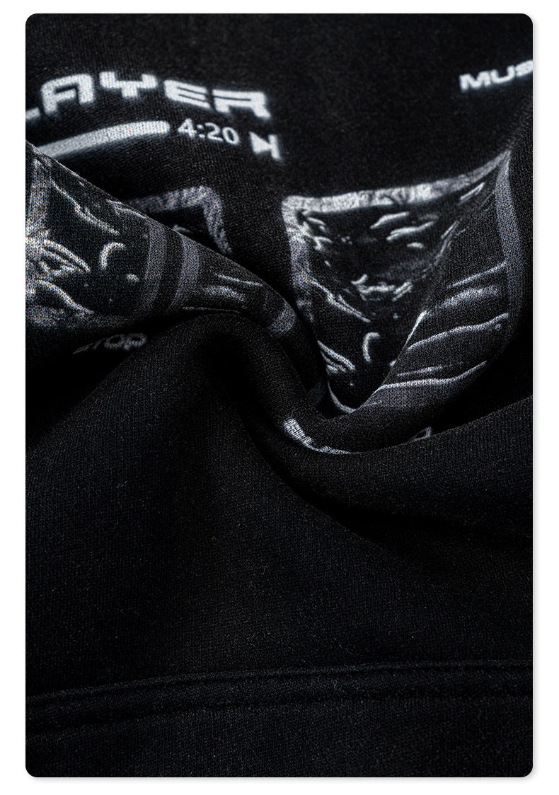 Men's Washed Print Hoodie - Distressed Graphic Pullover, Heavyweight Streetwear