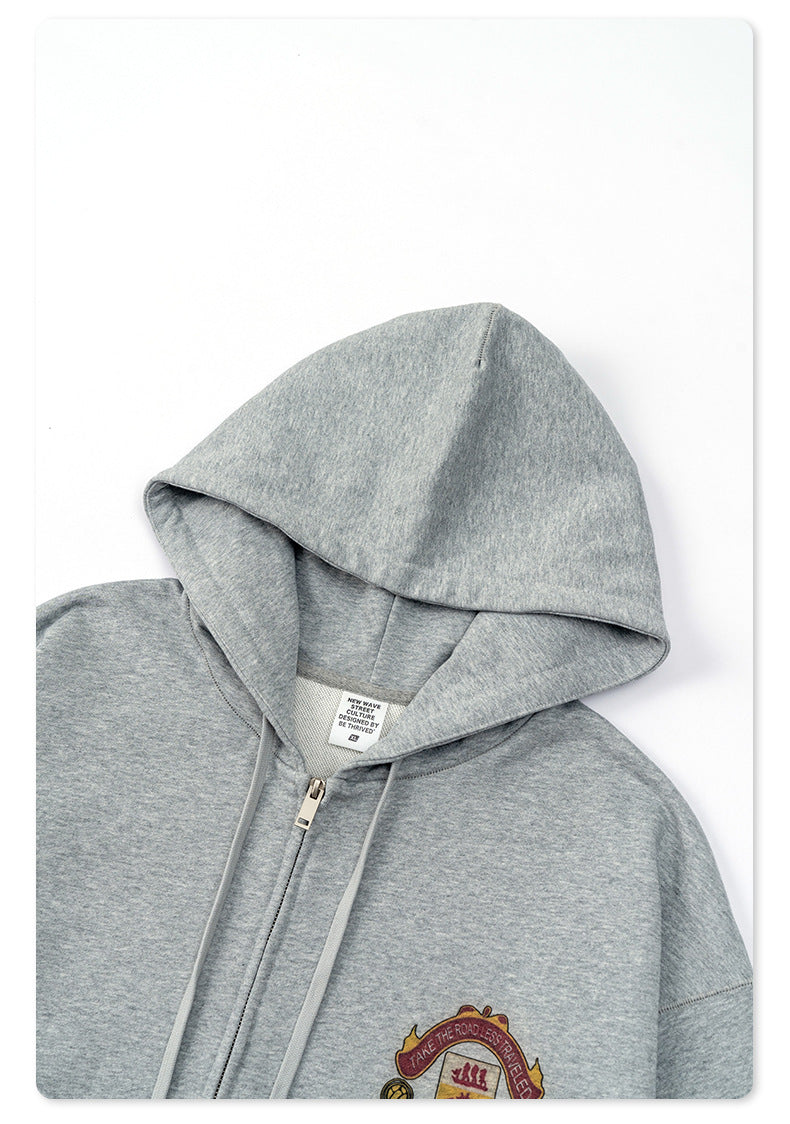 Men's 440gsm Zip Hoodie - Heavyweight Fleece Jacket, Vintage Sportswear Style