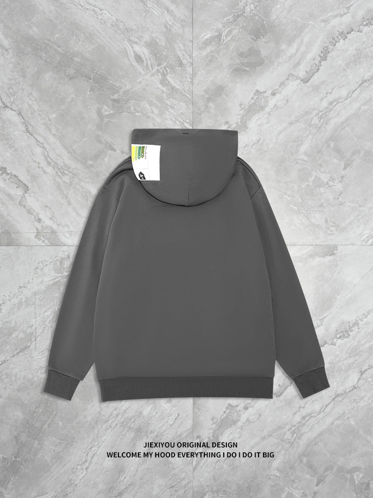 Unisex Minimalist Letter Hoodie - Oversized Cotton Pullover, Embroidery Detail