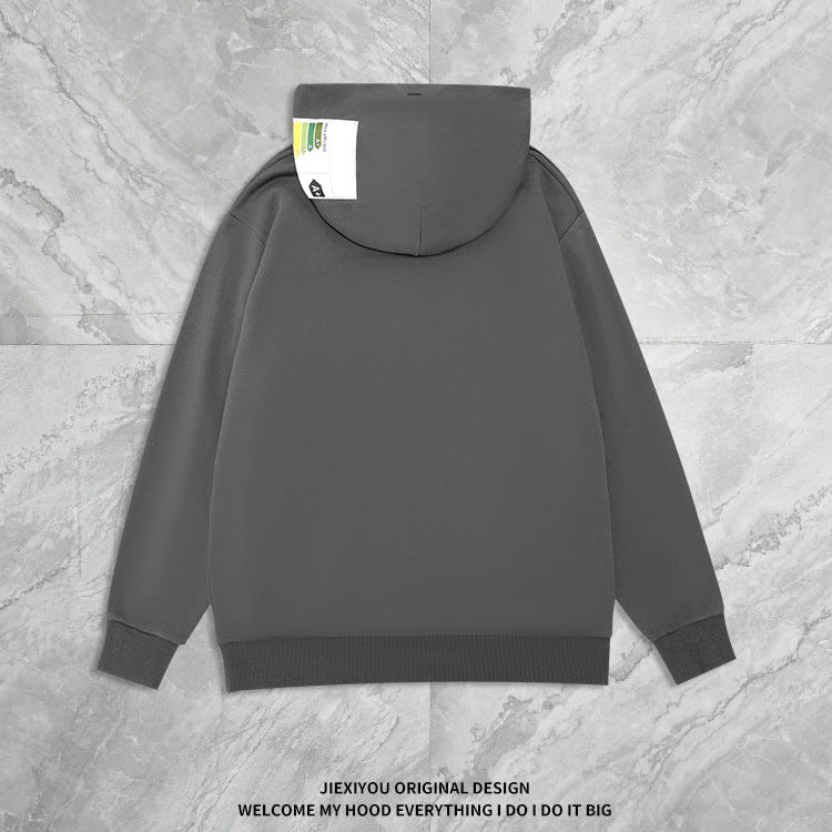 Unisex Minimalist Letter Hoodie - Oversized Cotton Pullover, Embroidery Detail