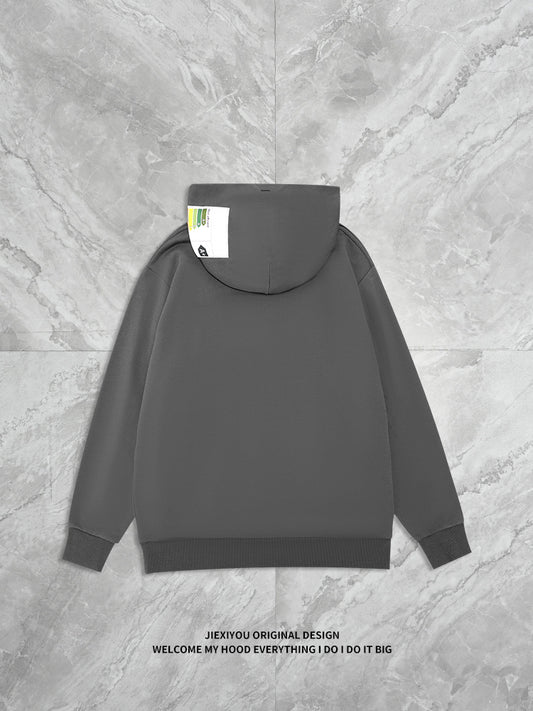 Unisex Minimalist Letter Hoodie - Oversized Cotton Pullover, Embroidery Detail