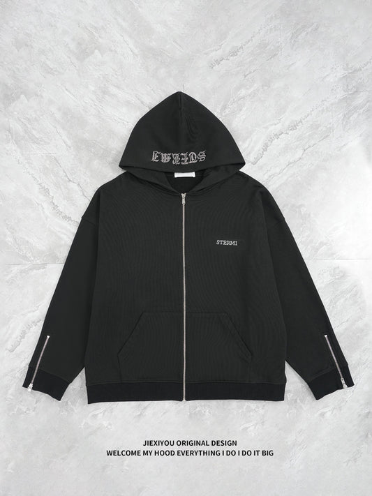 Men's Athletic Zip Hoodie - Heavy Rhinestone Pullover, Oversized Streetwear