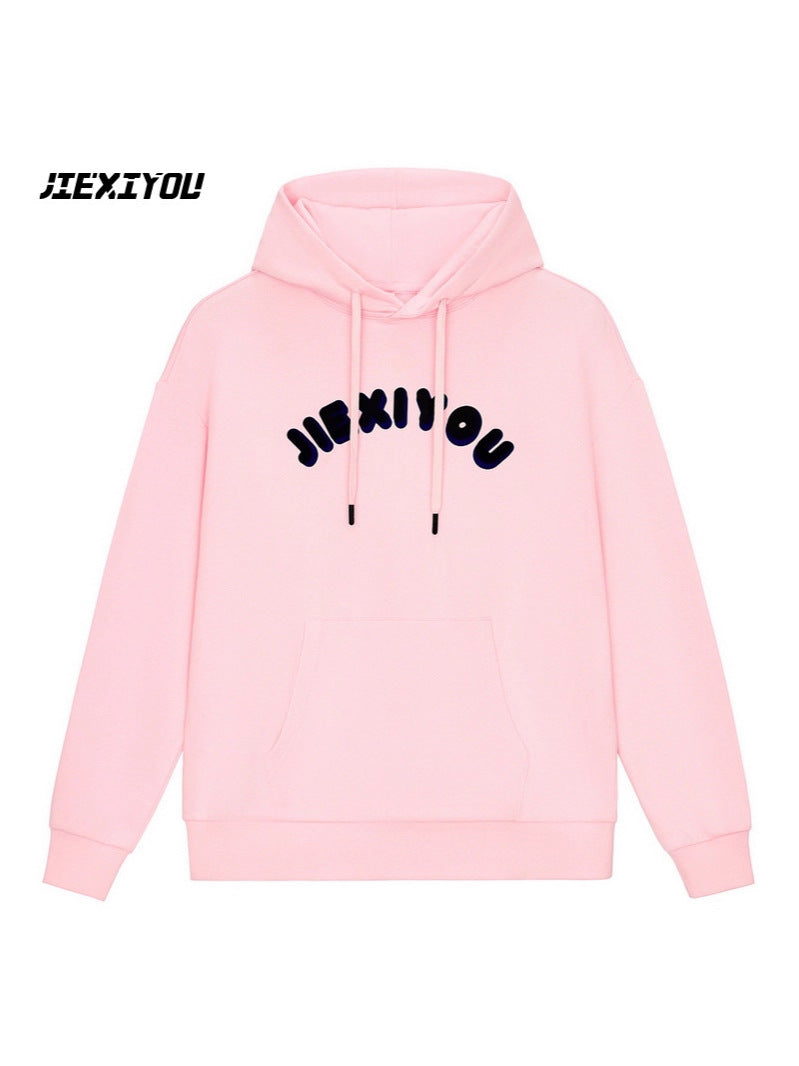 Unisex Letter Print Hoodie - Oversized Pink Pullover, Casual Streetwear