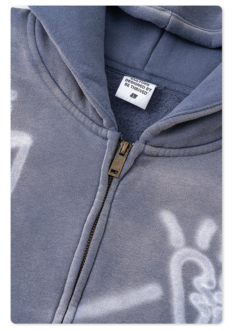 Men's Graphic Print Hoodie - Graffiti Zip-Up, Fleece Lined Jacket