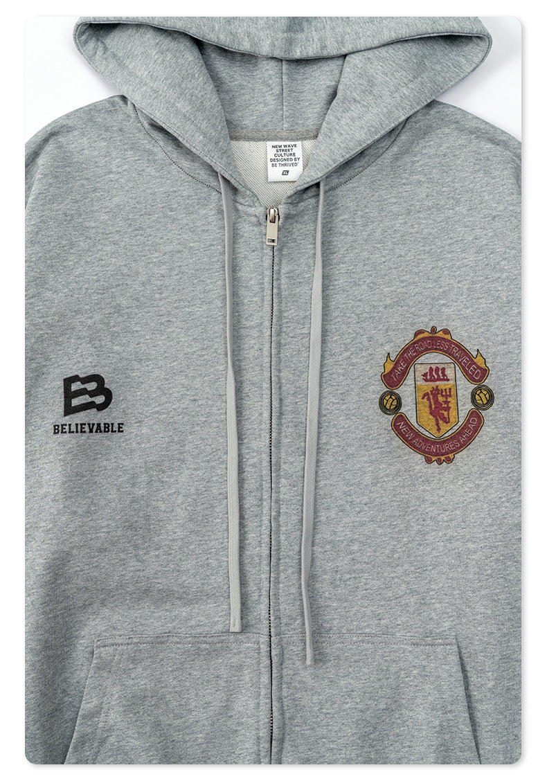 Men's 440gsm Zip Hoodie - Heavyweight Fleece Jacket, Vintage Sportswear Style