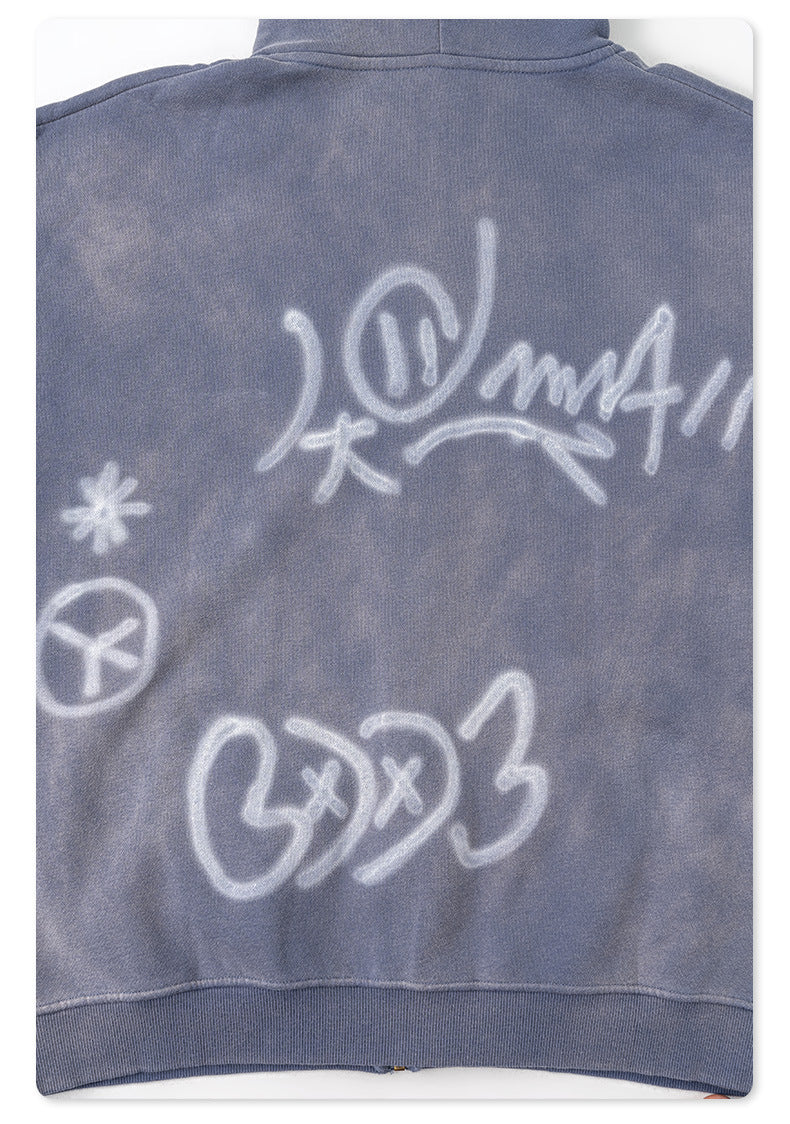 Men's Graphic Print Hoodie - Graffiti Zip-Up, Fleece Lined Jacket