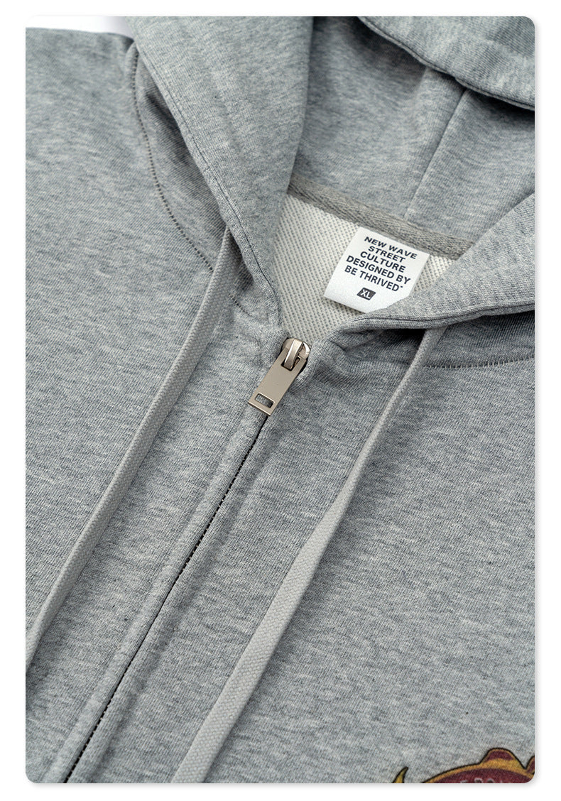 Men's 440gsm Zip Hoodie - Heavyweight Fleece Jacket, Vintage Sportswear Style
