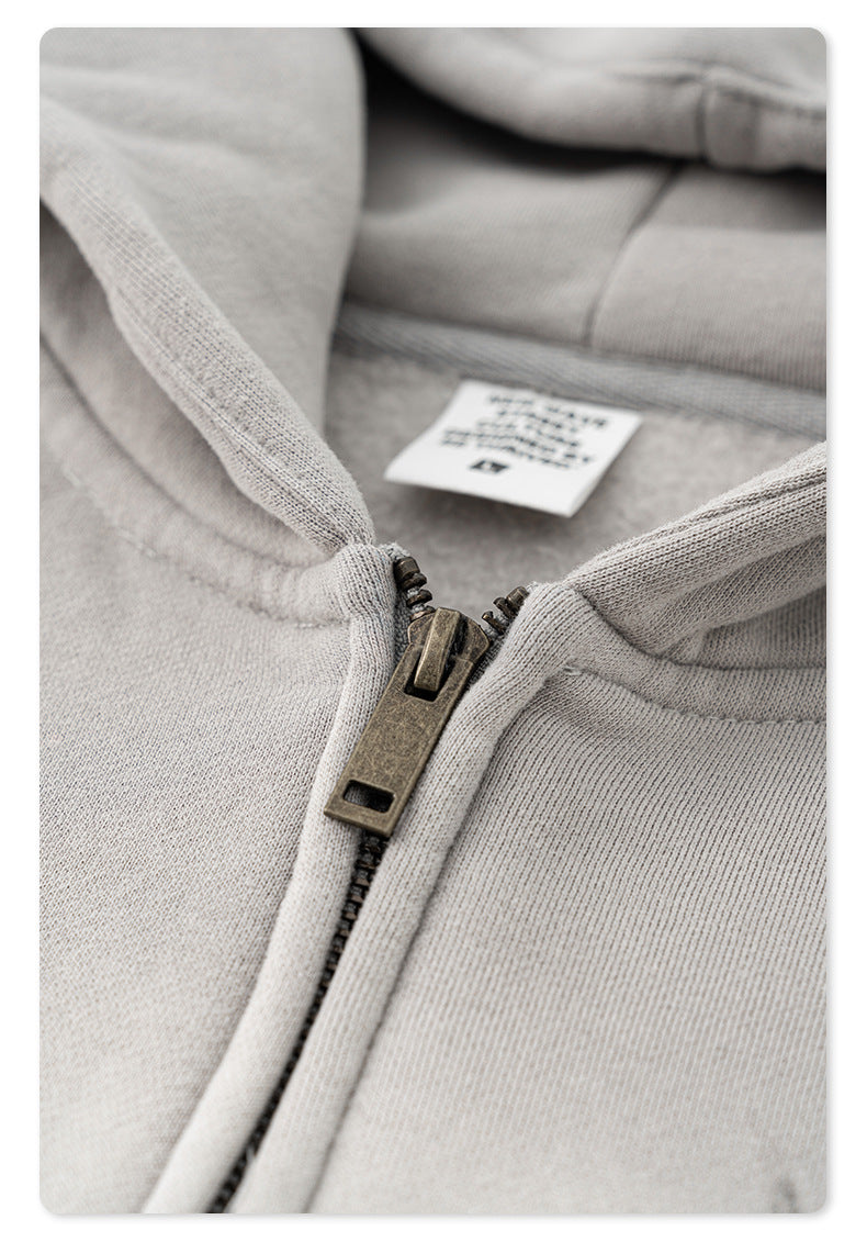 Men's Gothic Hoodie - Vintage Washed Zip-Up, Oversized Jacket