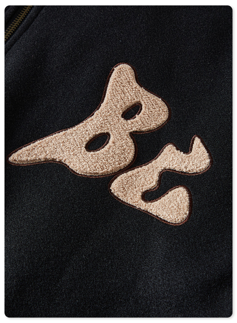 Men's Embroidered Baseball Jacket - Heavyweight Quilted Bomber, Hooded Jacket