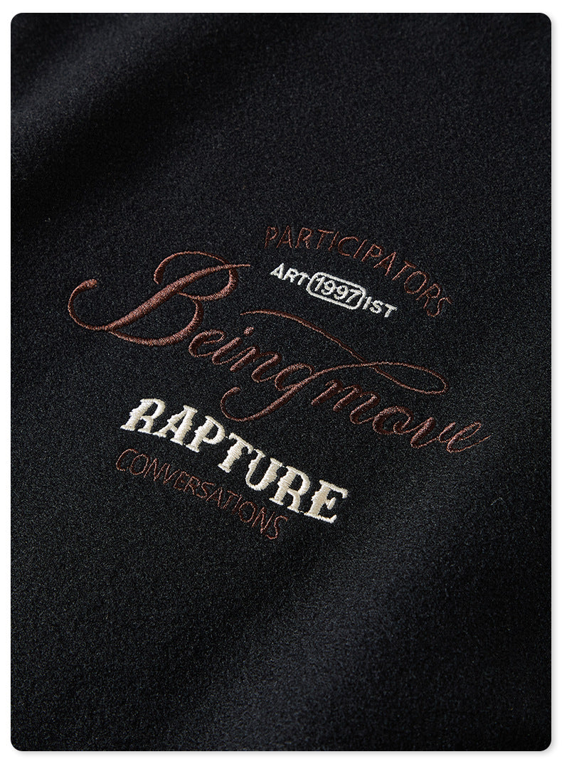 Men's Embroidered Baseball Jacket - Heavyweight Quilted Bomber, Hooded Jacket