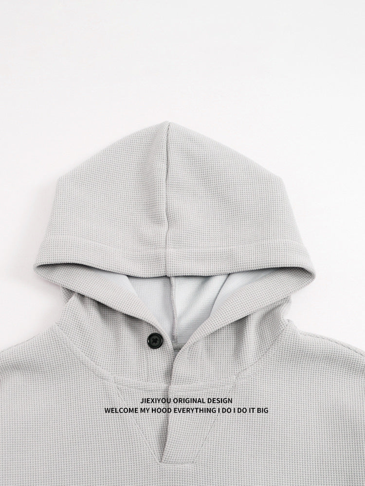 Unisex Waffle Knit Hoodie - Textured Cotton Pullover, Embroidery Ready