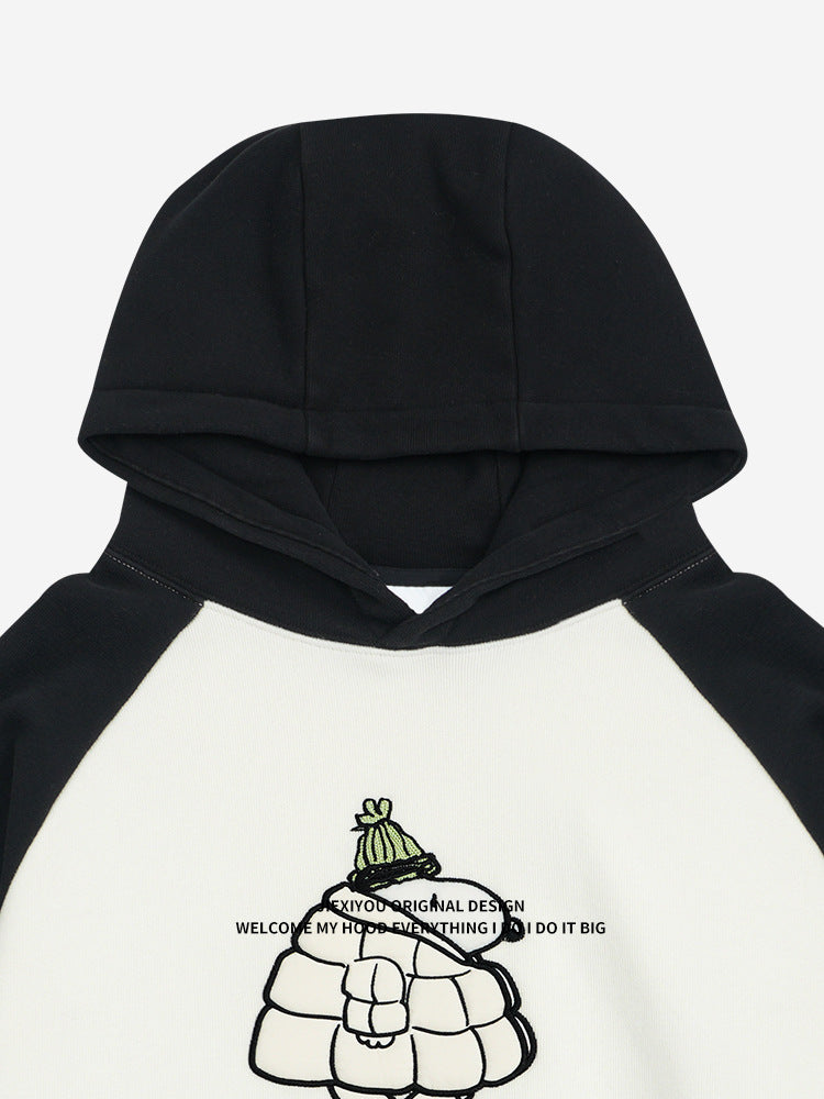 Unisex Color Block Hoodie - Fleece Lined, Dog Graphic Pullover