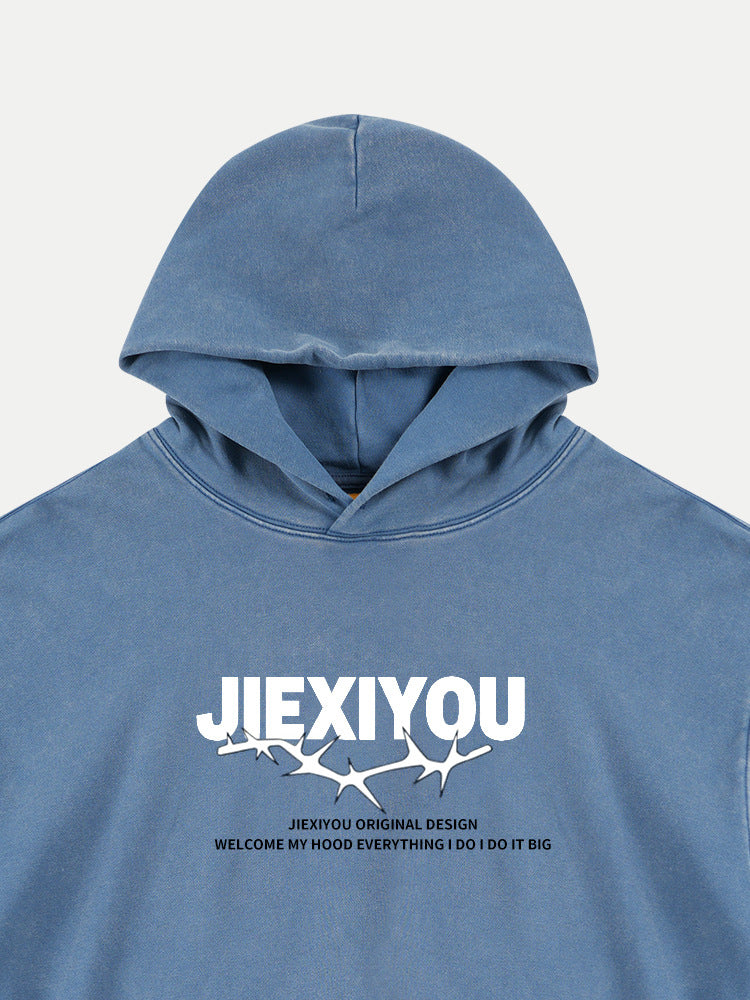 Unisex Distressed Hoodie - Oversized Blue Pullover, Streetwear Style