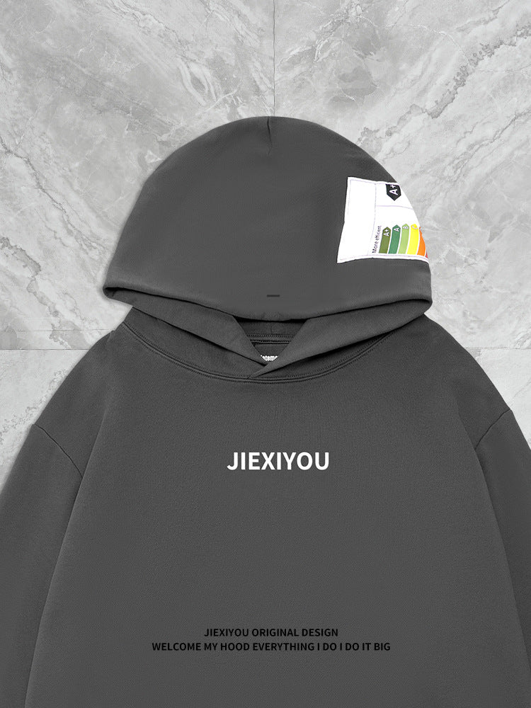 Unisex Minimalist Letter Hoodie - Oversized Cotton Pullover, Embroidery Detail