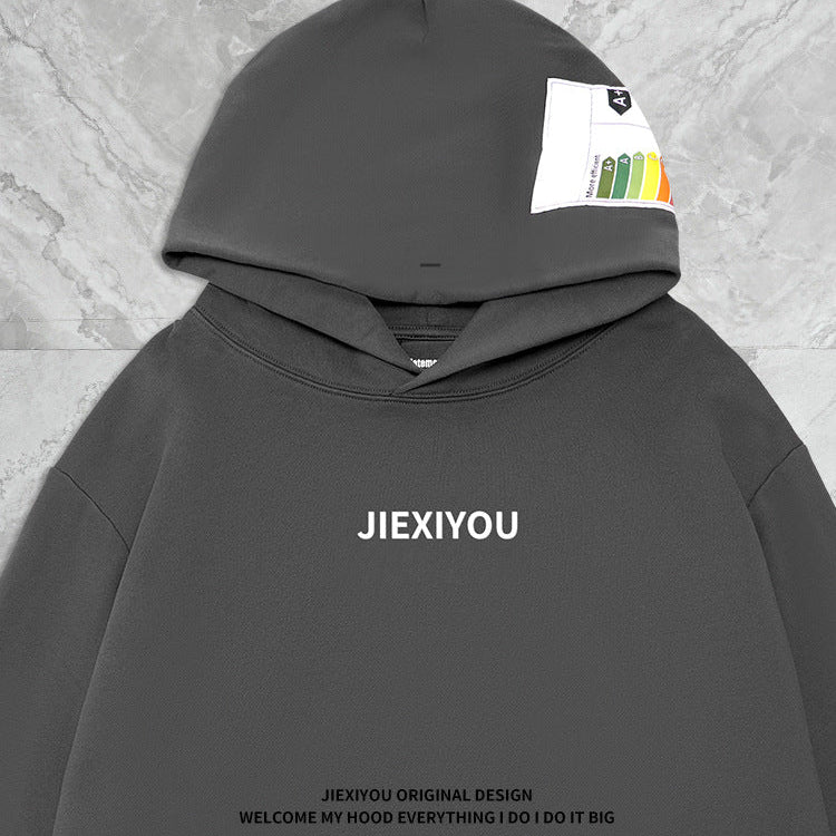 Unisex Minimalist Letter Hoodie - Oversized Cotton Pullover, Embroidery Detail