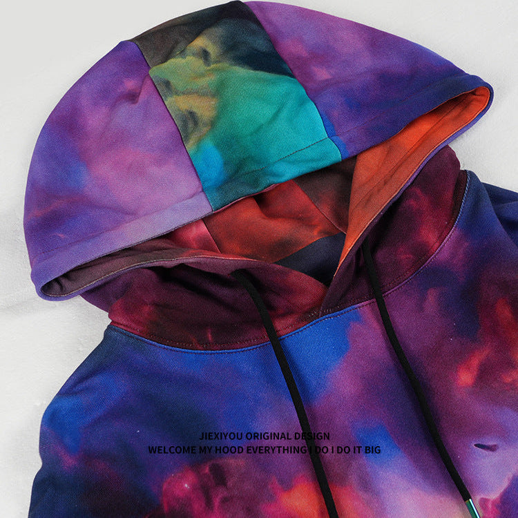 Unisex Nebula Tie Dye Hoodie - Oversized Purple Pullover, Gradient Streetwear