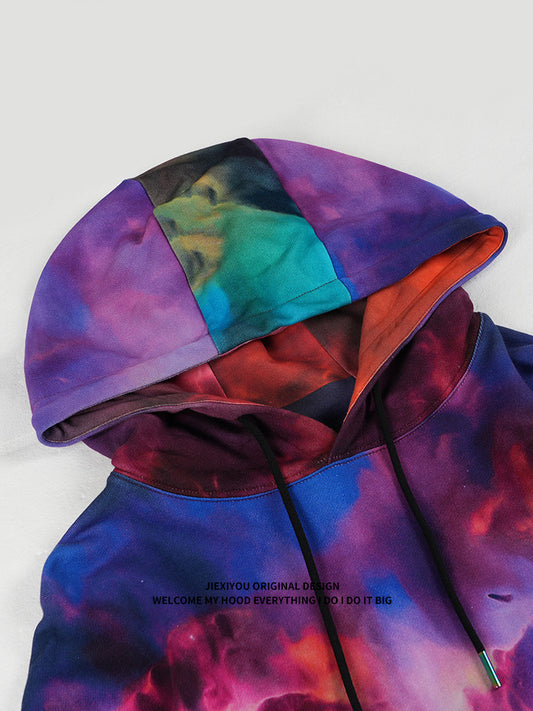 Unisex Nebula Tie Dye Hoodie - Oversized Purple Pullover, Gradient Streetwear