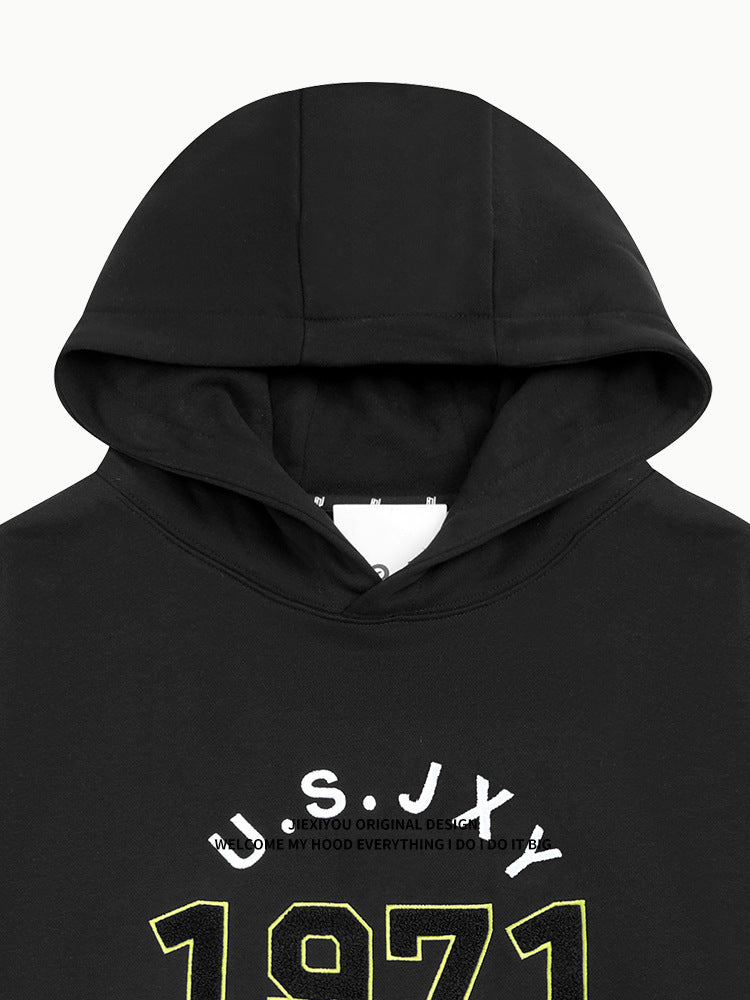 Unisex Embroidered Letter Hoodie - Vintage College Style, Oversized Pullover