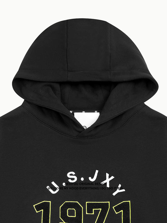 Unisex Embroidered Letter Hoodie - Vintage College Style, Oversized Pullover