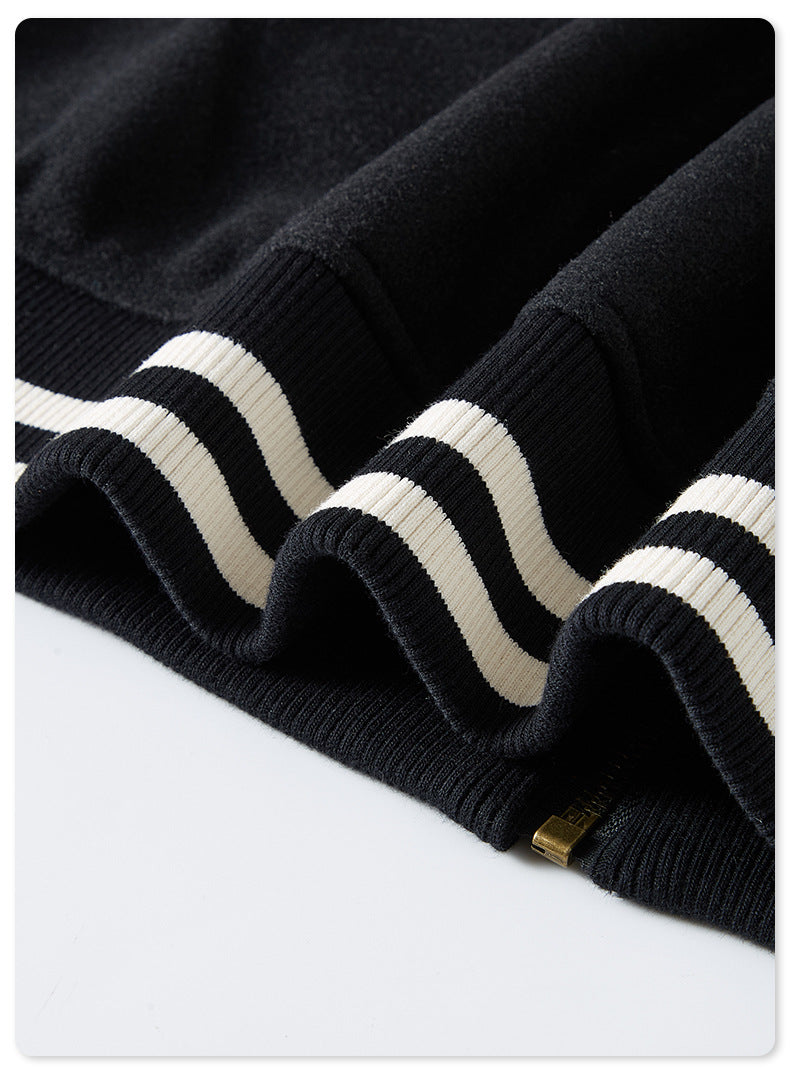 Men's Embroidered Baseball Jacket - Heavyweight Quilted Bomber, Hooded Jacket