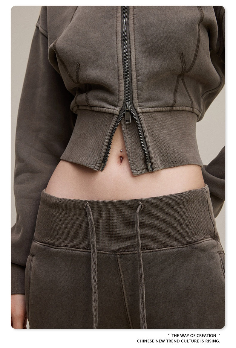 Women's Cropped Fleece Hoodie - Removable Hood, Fitted Zip-Up Jacket