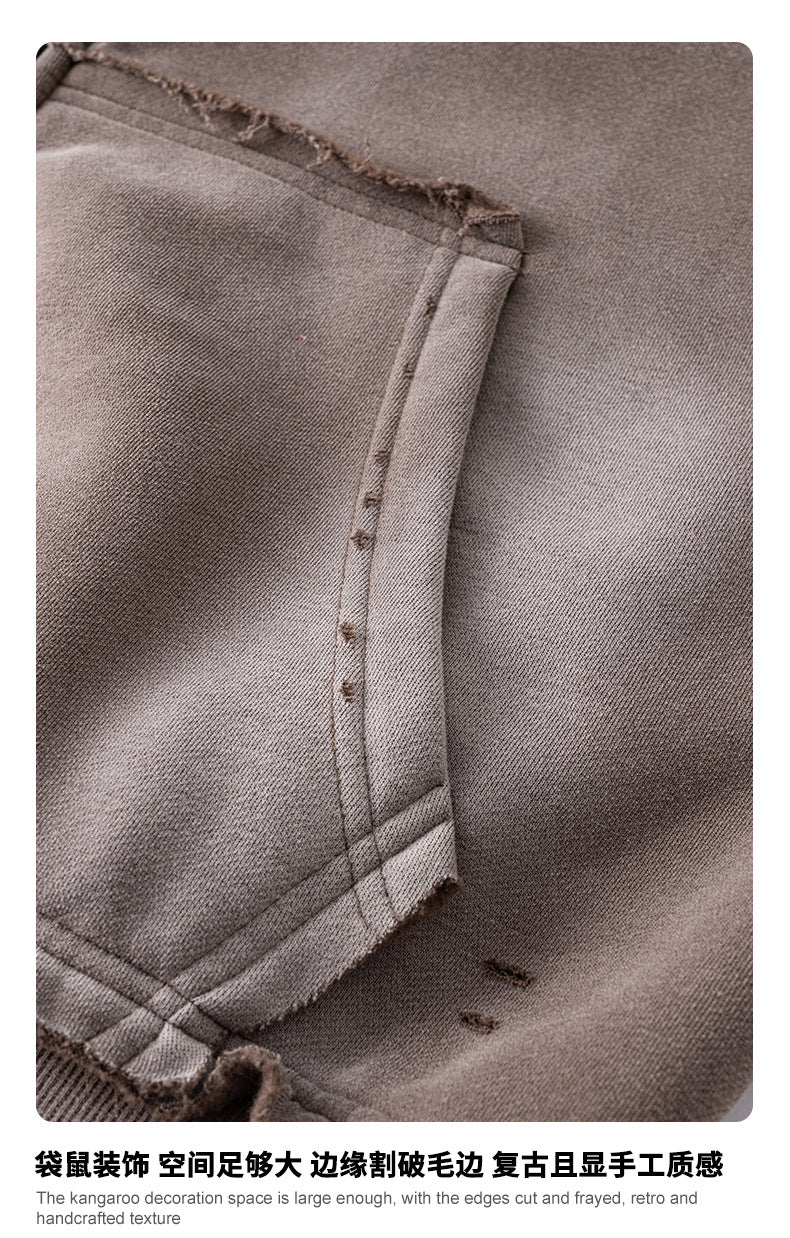 Men's Oversized Hoodie - High Street Zip-Up, Distressed Hem Detail