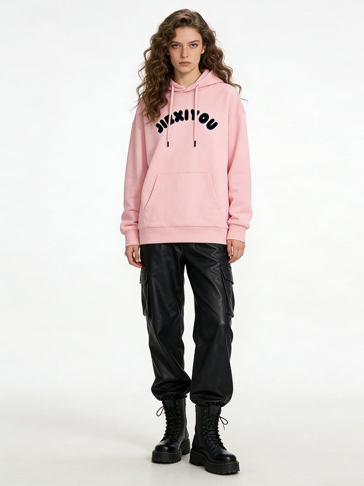 Unisex Letter Print Hoodie - Oversized Pink Pullover, Casual Streetwear