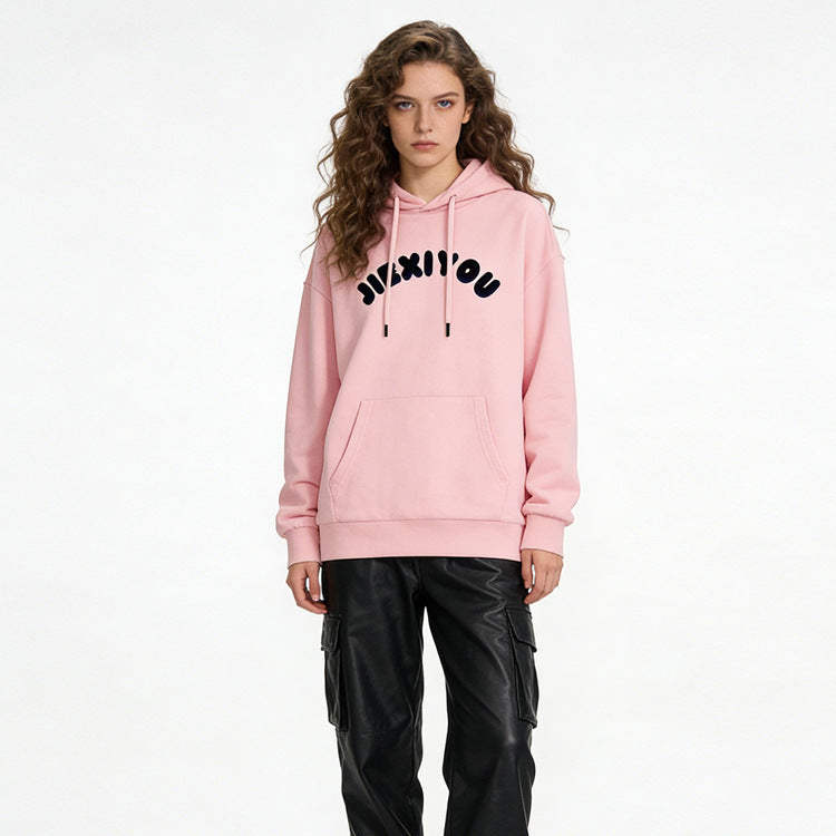 Unisex Letter Print Hoodie - Oversized Pink Pullover, Casual Streetwear