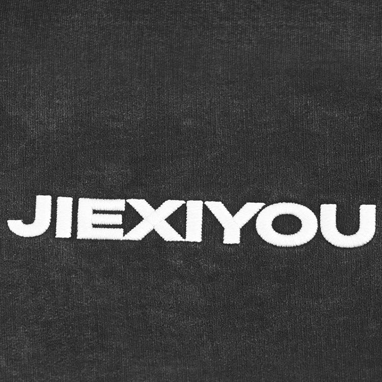 Embroidery Letter Zip Hoodie - Black Streetwear, Oversized Fit