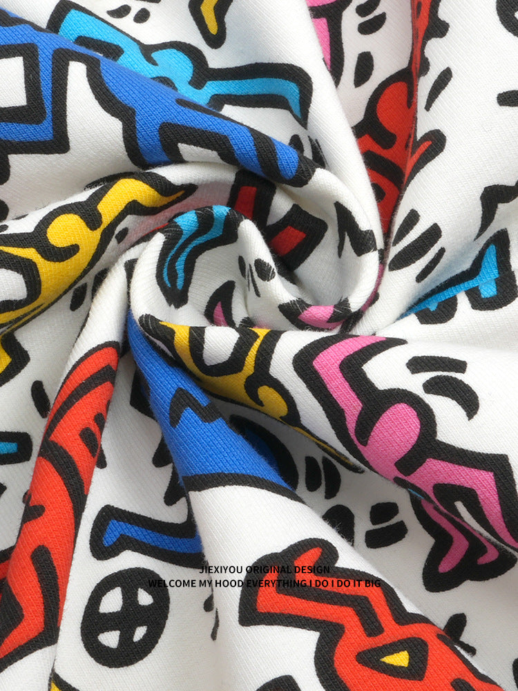 Unisex Graffiti Print Hoodie - Oversized White Pullover, Urban Streetwear