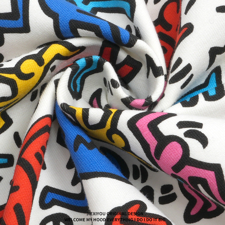 Unisex Graffiti Print Hoodie - Oversized White Pullover, Urban Streetwear