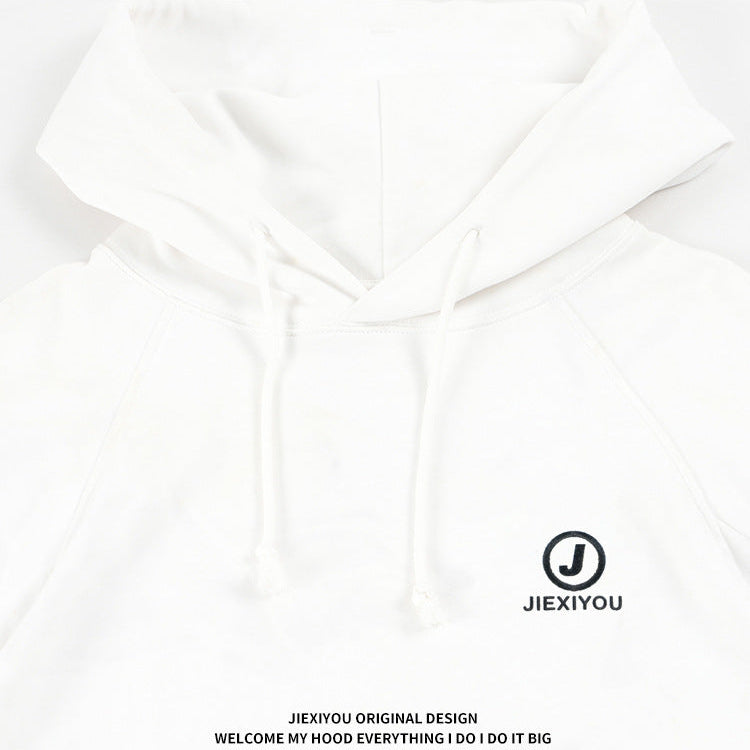 Unisex Cargo Hoodie - White Pullover with Drawstrings, Casual Streetwear
