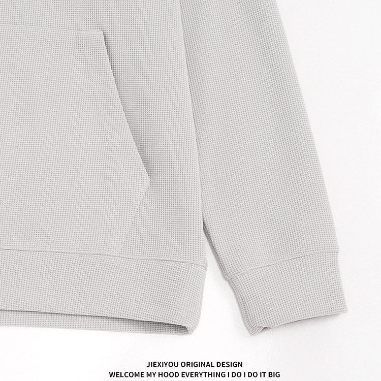 Unisex Waffle Knit Hoodie - Textured Cotton Pullover, Embroidery Ready